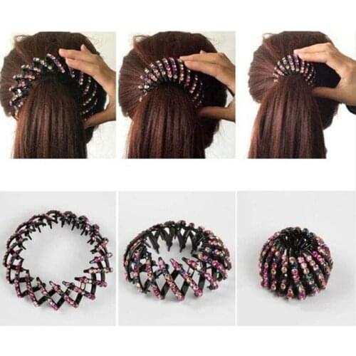 Fashion Women Bun Crystal Hair Claw Horsetail Buckle Hair Clip Bird Nest Expanding Hair Accessories Female Ponytail Headwear