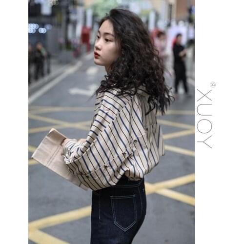2021 New Blouse Women Casual Striped Top Shirts Blouses Female Loose Blusas Autumn Fall Casual Ladies Office Blouses Top Sexy