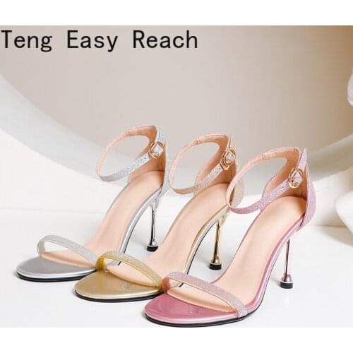 Womens Sandals Open Toe Ankle Strap Stiletto Heel Dress Sandals Elegant Wedding Party Shoes Pumps High Heel 9cm