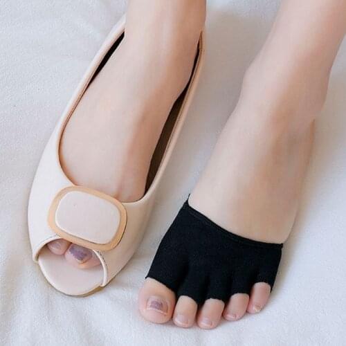 Women 5 Finger Heelless Forefoot Insoles Half Socks Toe Cover with Padding Invisible Non-Skid High Heels Liner Socks