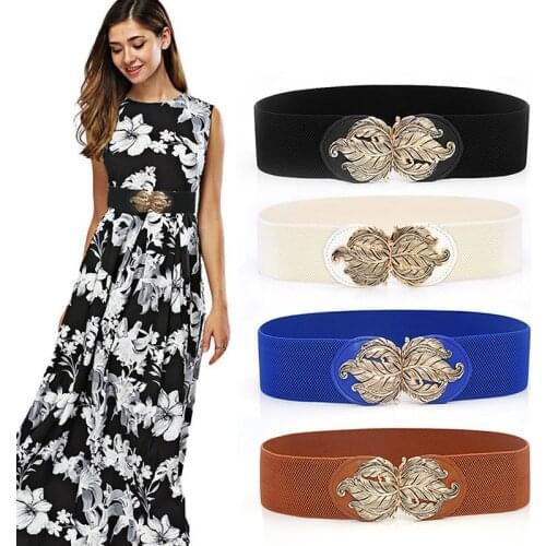 Women Ladies Elastic Bow Wide/Thin Stretch Wrap Buckle Waistband Waist Belt Band Ladies Fashion Leaf Belt