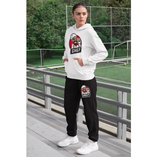 Angemiel Wear Vicinity Chef Green Women 'S Tracksuit Set White Hooded Sweatshirt Black Sweatpants