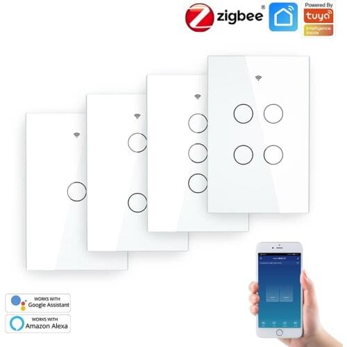 ZigBee US Wall Touch Smart Light Switch With Neutral/No Neutral No Capacitor Smart Life/Tuya Works Alexa Google Hub Required