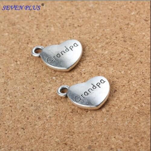 High Quality 10 Pieces/Lot 14mm*18mm Antique Silver Plated Heart Shaped Grandpa Charms