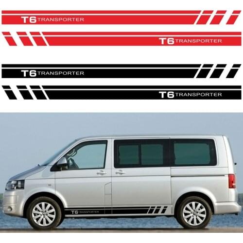2PCS Car Door Side Skirt Stripes Stickers For Volkswagen VW TRANSPORTER T5 T6 Racing Auto Body Decor Graphical Vinyl Accessories