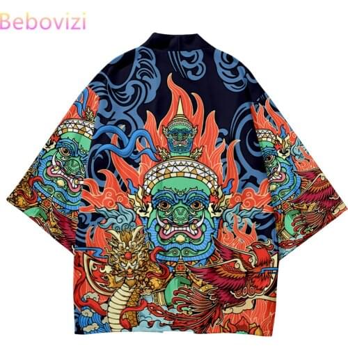 2pcs Suit Plus Size XS-6XL Loose Idol Print Japanese Samurai Harajuku Kimono Cardigan Women Men Cosplay Yukata Tops Pants Set