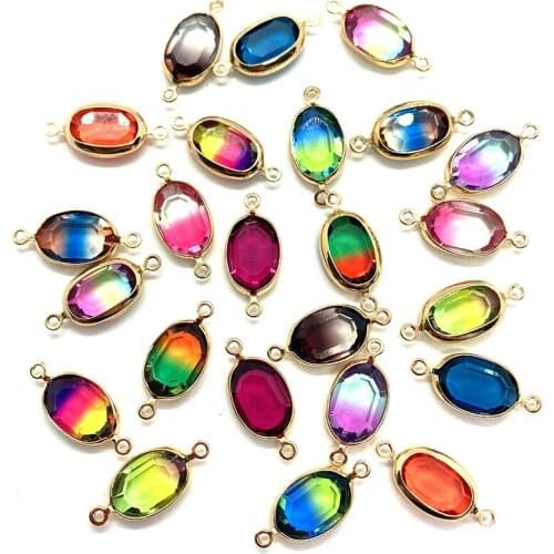 5pcs Natural Crystal Double Ring Pendant Color Gradient Oval Shape Suitable for Jewelry Making Earrings Necklaces and Bracelet