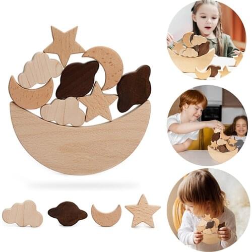 9Pcs Baby Wooden Jenga Montessori Blocks Educational Toys Stars Moon Shape Stacking Game Balance Training Constructor Kids Gifts
