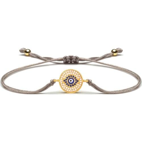 AAA Blue Cubic Zirconia Stones Round Evil Eye Lucky Charm Bracelet Women 2021 New Fashion Copper Eyes Grey Red Cord Jewelry Gift