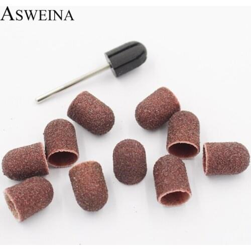 ASWEINA 10*15mm 10pc/set Electric Nail Drill Accessories Sanding Bands Block Caps Rubber Mandrel Grip Pedicure Art Tools