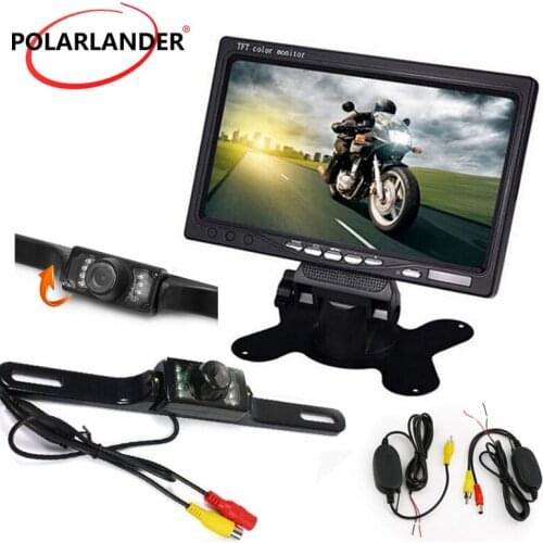 Wireless 7 inch TFT LCD Car Monitor display with 7 LED Night Vision Backup rear view reverse Camera parking assistance system