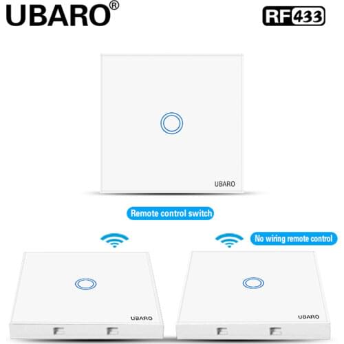 UBARO Uk/EU Crystal Glass Panel Wireless Remote Control Light Switch Wall Interuptor Wireless Led Touch On Off Switches 100-240V