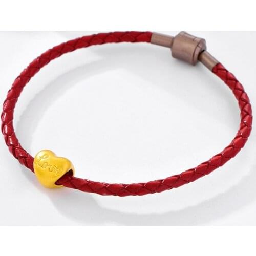 Pure 24K Yellow Gold Bracelet 999 Gold Love Heart Bracelet 0.8g