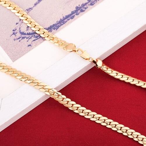 Mens Women Couple Metal 24K Gold Filled Snake Brass Necklace Chain