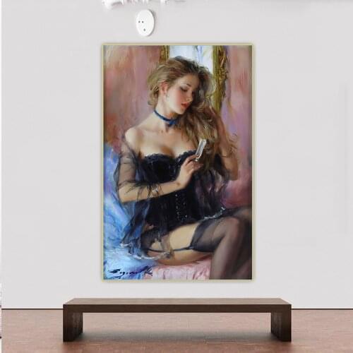 Citon Konstantin Razumov《Sexy beauty combing hair》Canvas Oil Painting Art Poster Picture Wall Background Decor Home Decoration