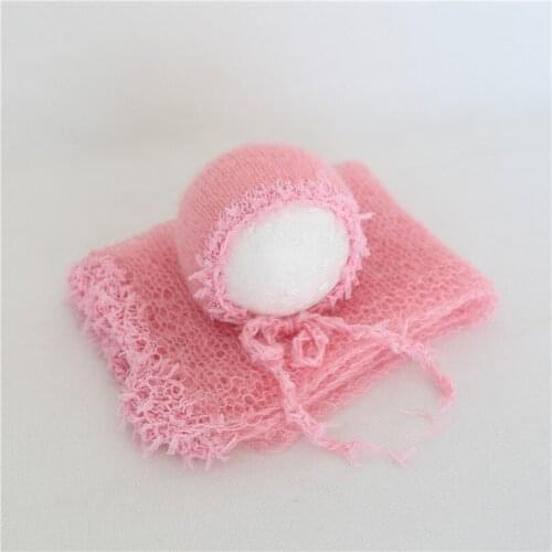 Baby Stretch Knit Layer Newborn Photography Wrap Set Baby Girl Bonnet Bakset Layer Knitted Hat and Wrap Newborn Photo Props