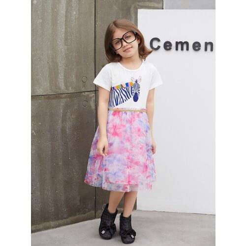 Costumes for Girls Child Dresses Summer Cartoon White Rainbow Mesh Cotton Childrens Party Dress for 2 3 4 5 6 7 8 years old