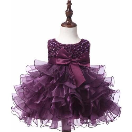 New 2020 Baby Girls Dresses Children Sleeveless Beading Tulle Birthday Christening Gown Toddler Baptism Dress Bebe Vestido