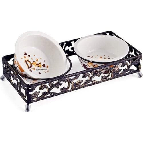 Double Pet Supplies Dog Bowl Stainless Steel Ceramics Cat Food Feeding Feeder Food and Water Dish Bowl