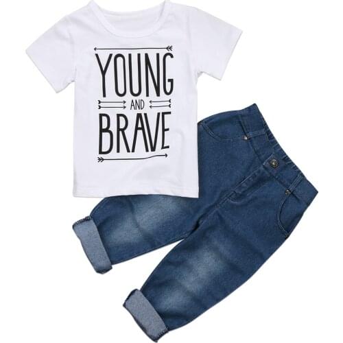 18M-5Years Newborn Toddler Kid Handsome Baby Boy Clothes T Shirts Tops + Denim Pants Outfit Set