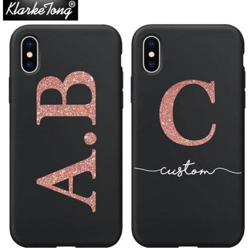 Personalised Name Custom Phone Case For iPhone 12 11 Pro Xs MAX XR 8 7 6 Plus SE2020 Glitter Design Soft Black Silicone Cover