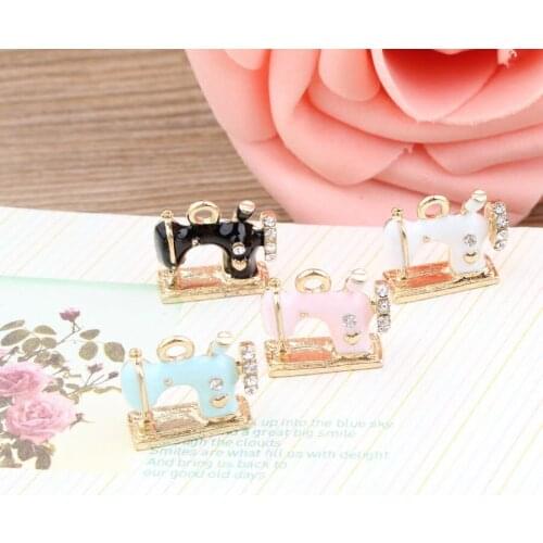 Mini Order 10PCs Alloy Enamel Jewelry Charms DIY Accessories Material 14*14MM Oil Drop Rhinestone Sewing Machine Charm Cafts