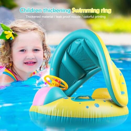 Cartoon Baby Swimming Ring with Sunshade Float Inflatable Swimming Circle Children Water Seat Pool Party Outdoor Toys