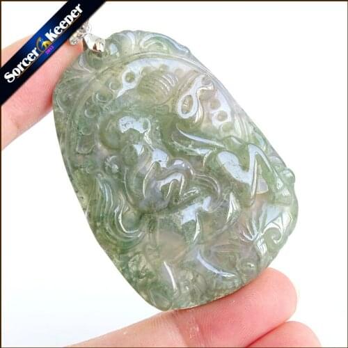 Hand Carved Brave Troops Animal Men Jewelry Natural Green Agates Stone Pendant Necklace Wholesale Crystal for Boys Gifts SS944