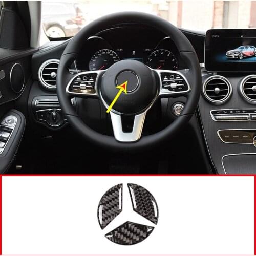 Real Carbon Fiber Steering Wheel Stickers For Mercedes Benz C Class W205 For Mercedes-benz GLC-Class X253 2015-2019 Accessories