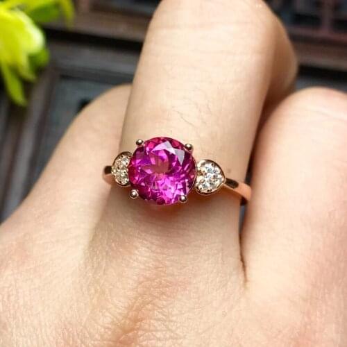 Natural pink topaz gem Ring S925 Silver Natural Gemstone Ring Fashion Elegant Romantic heart round Womens party gift Jewelry