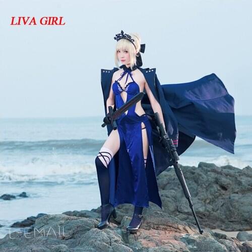 Liva girl Newest Altria Pendragon Fate Anime Cosplay Costumes Fate Stay Night Game Cosplay Saber Costume Swimsuit Bikini Full S