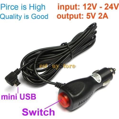 New mini USB Car Charger Adapter for Car DVR Camera / GPS / Pad, input DC 12V - 24V Output 5V 2A, Cable Length 3.5m 11.48ft