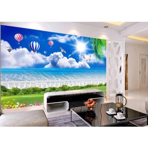 Custom 3d photo wallpaper 3d wall murals wallpaper Seagull balloon seaside seascape mural coconut tree wallpaper home decoration