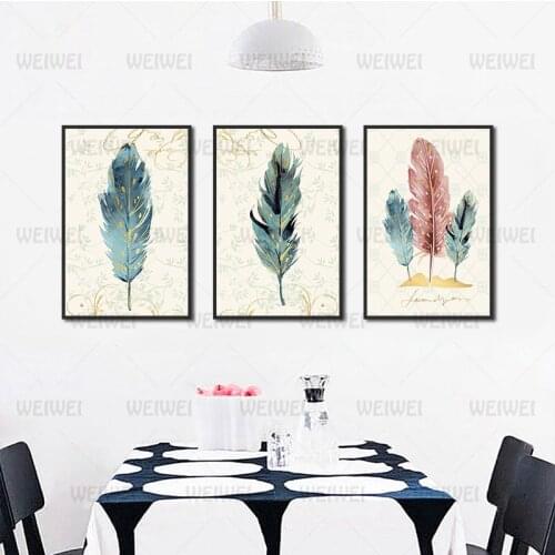 Poster Golden Dots On Green and Red Feathers Home Decoration Canvas Painting Use In Living Room and Bedroom