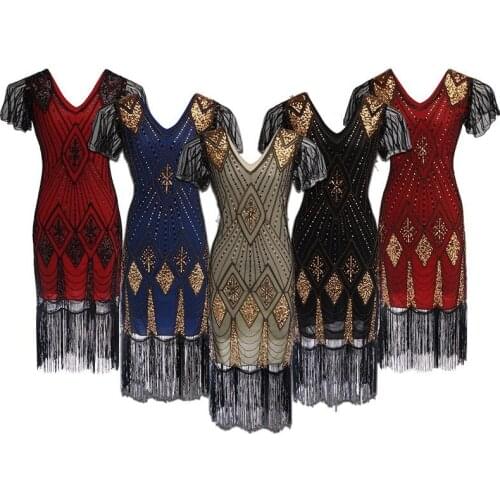 Drop Shipping Best Seller 100 Ladies 20s 1920s Roaring Flapper Costume Black Blue Sequin Gatsby Fancy Dress