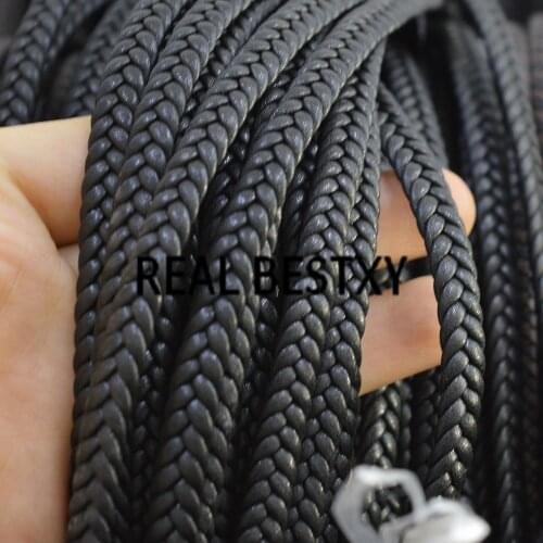 REAL BESTXY 5m/lot Super fiber leather cords 6*3mm braided black leather strings for bracelets making DIY leather rope cords