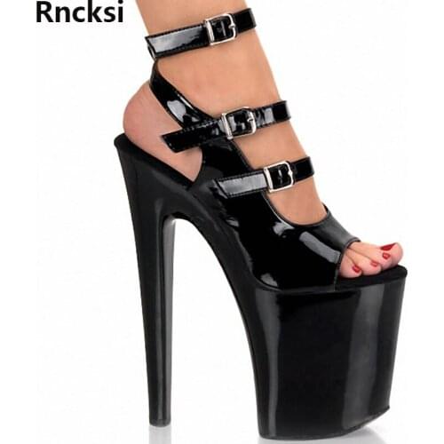 Rncksi New Black Sexy Pole Dancing Shoes 20 CM High Heels Shoes 10 CM Platform Thin Heels Sandals Model Womens Shoes