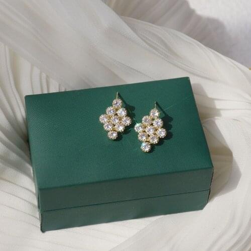 14k Real Gold Fashion Jewelry Diamond Exquisite Geometric Stud Earrings for Woman Holiday Party Elegant Simple Earring