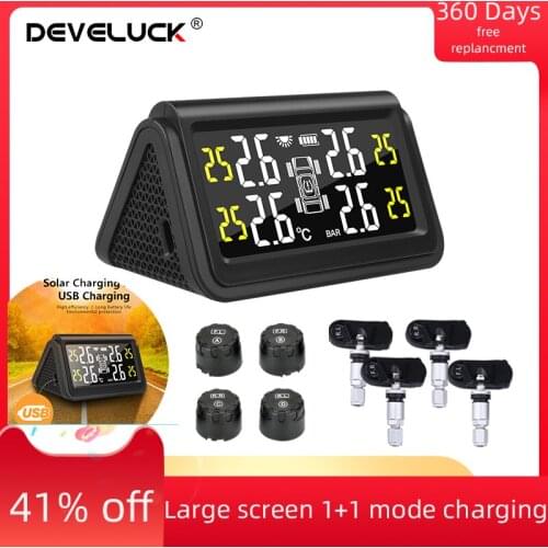 Big Screen TPMS Alarma Para Tire Pressure Monitoring Solar Power Digital Display Car Alarm with With 4 Internal External Sensors