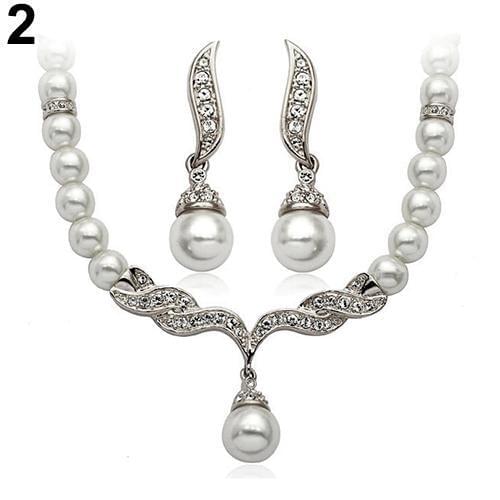 Bridal Wedding Angel Wings Faux Pearls Necklace Studs Earrings Jewelry Set fashion