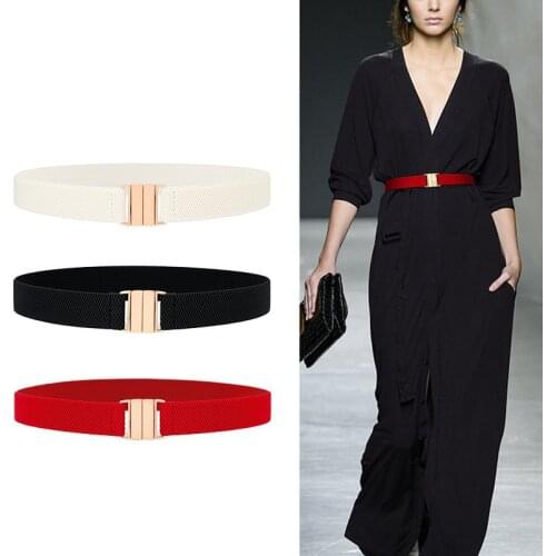 Thin waistbands for women dress elastic waist seal gold buckle belt NEW simple design black stretch cummerbunds jeams girl gifts