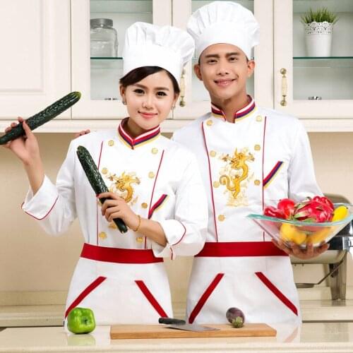 Hotel Chefs Uniform Embroidered Dragon New Arrival Kitchen Chef Costume Hotel Restaurant Chefs Clothes Long Sleeve B-5578