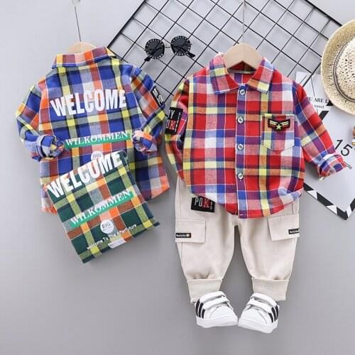 2021Spring Kids Clothes Baby Boys Costume Casual Tracksuit Lattice Tops Shirt+ Pants Children Outfits Girls Infantil Newborn Set