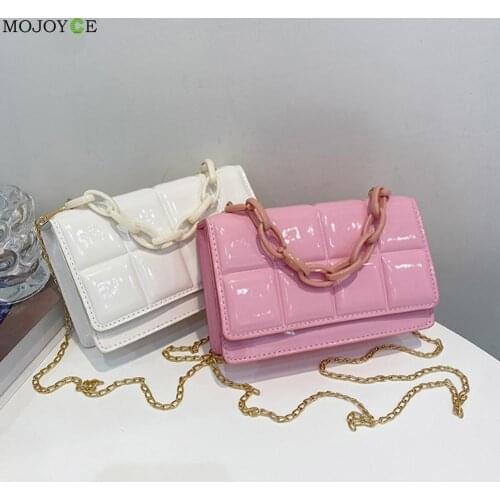 Vintage Women PU Leather Checkered Pattern Shoulder Crossbody Bag Casual Ladies Solid Color Chain Small Flap Handbag Purse