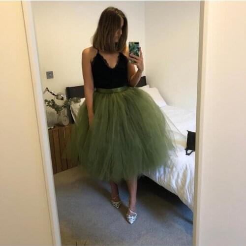 Green Puffy Tutu Skirts Womens New Arrival Knee Length Ball Gown Zipper Waistline Tulle Skirt Custom Made Color Size Free
