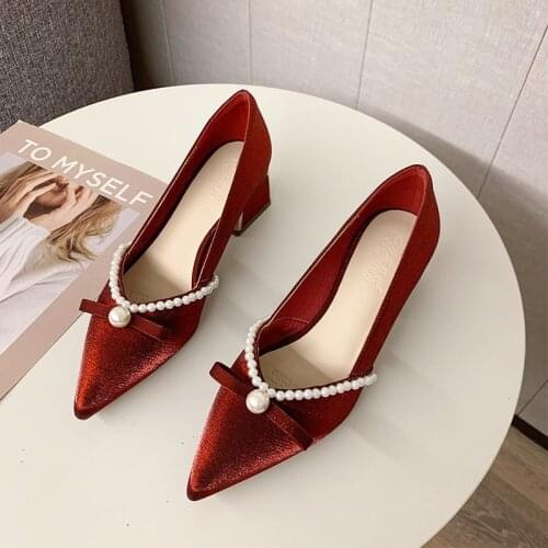 Zapatos De Mujer 2021 Women Spring Autumn Shallow Mouth Pointed Toe Thick Heel Single Shoes Fashion Female High Heel Party Shoes