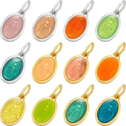 ZHUKOU gold silver color Enamel Christian Virgin Mary Pendant Necklace charms DIY Necklace Jewelry Accessories Wholesale VD948