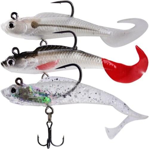 1pcs Single tail-tailed soft fish 9.5g/9CM Artificial Bait Fishing soft lures Glow Soft Wobblers 3d eyes Silicone Fishing Lures