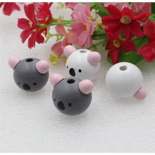 10pcs/lot Mixed Color Wooden Animal Cartoon Koala Head Beads For Baby DIY Pacifier Holder Clip Necklace Spacer Beads 23*25*32mm