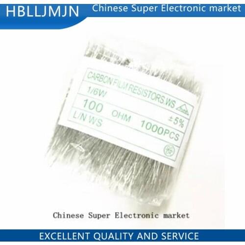 1000pcs 1/6W 5% Carbon Film Resistor 0.5R ~ 10M 100R 220R 330R 1K 2.2K 3.3K 4.7K 10K 22K 47K 100K 10M ohm